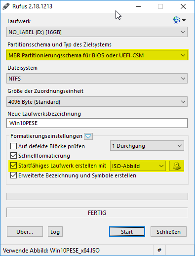 step18 WindowsPE Builder Rufus Einstellung