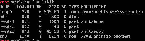 Arch Linux Consolenausgabe