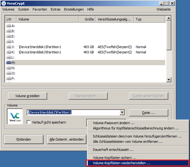 VeraCrypt Header Wiederherstellen