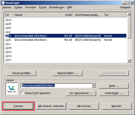 VeraCrypt-Trennen