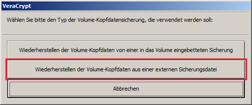 VeraCrypt Wiederherstellung